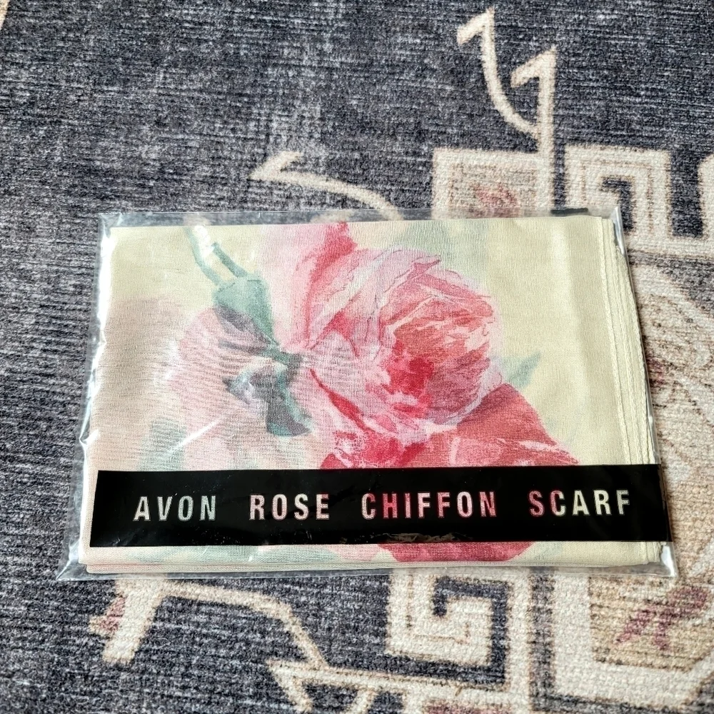 Vintage New Avon Floral Rose Chiffon Scarf 1995